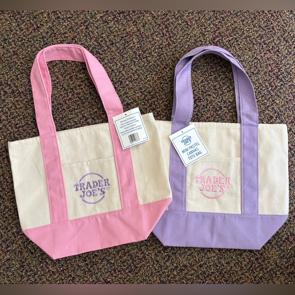 Set of 2 Trader Joe’s Mini Pastel Canvas Tote Bag - Pink and Lavender